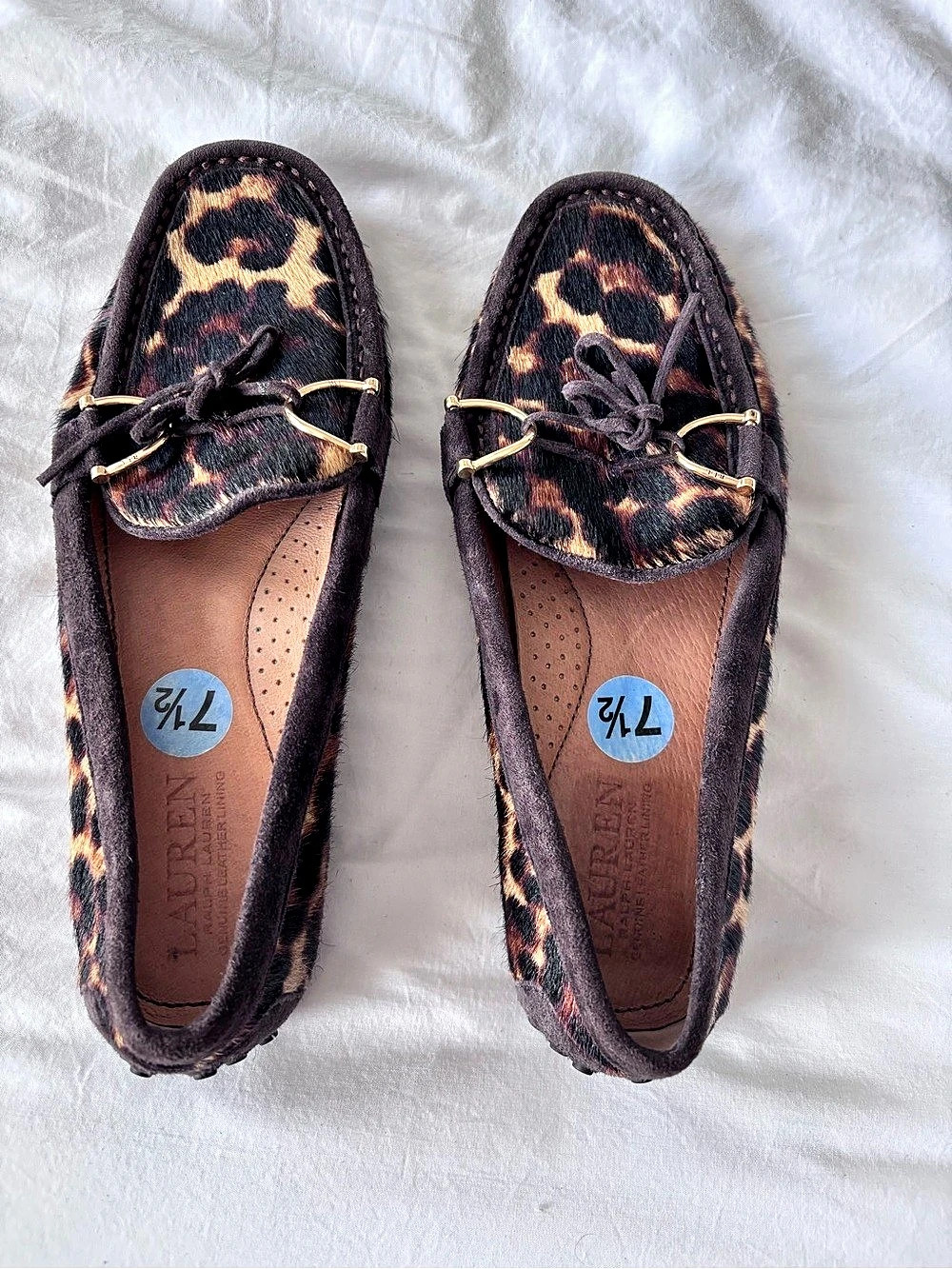Ralph Lauren Briley III Leopard  Haircalf Driving Loafers Brown & Black  size 7